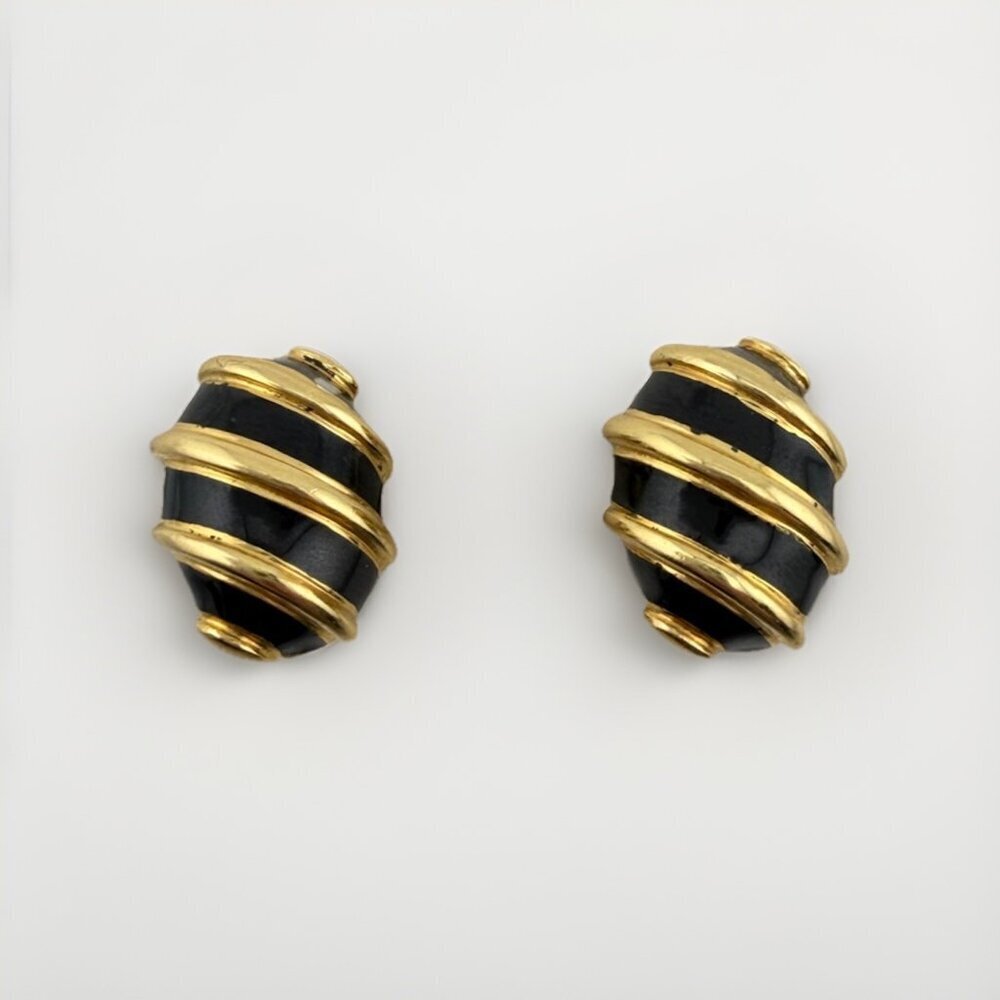 Tiffany & Co. Schlumberger 18k Enamel Olive Earrings Clips in Yellow Gold 11g